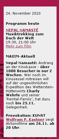 Aufruf der Website des Kinos...